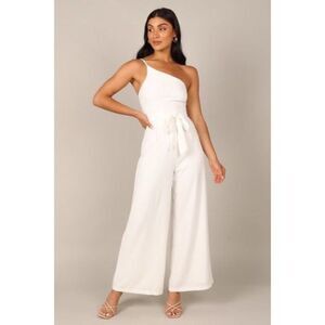 Petal & Pup Women's White Leyton Asymmetric Belted Wide Leg Jumpsuit Sz 12 NWOT